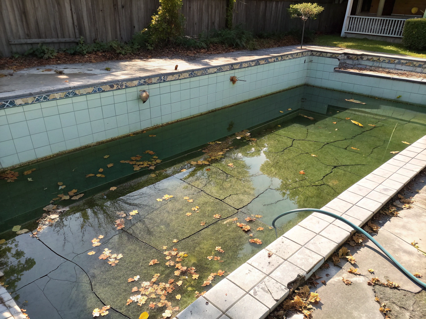Pool before remodeling with old worn surface